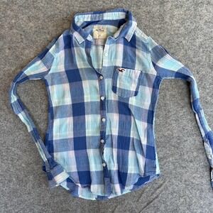 Hollister Shirt Womens XS Blue Plaid Button Front Long Sleeve Cotton Casual Y2K